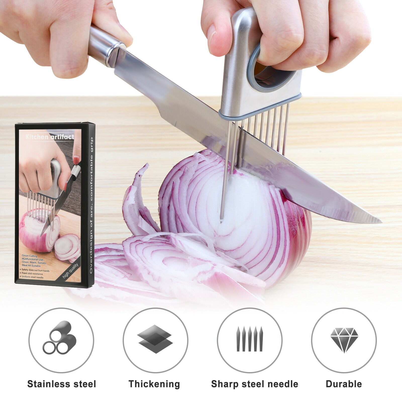 Onion Holder Slicer Vegetable tools Tomato Cutter Stainless Steel Kitchen Gadget - LiftHerLife